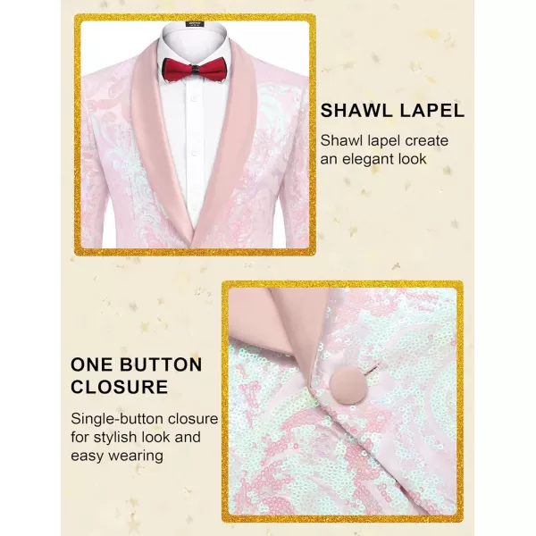COOFANDY Men's Shiny Sequins Blazer Floral Suit Jacket Stylish Tuxedo for Party, Wedding, Banquet, Prom
