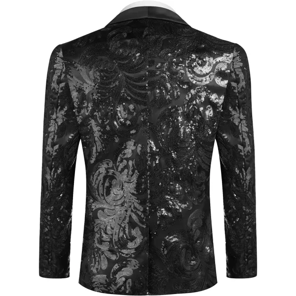 COOFANDY Men's Shiny Sequins Blazer Floral Suit Jacket Stylish Tuxedo for Party, Wedding, Banquet, Prom