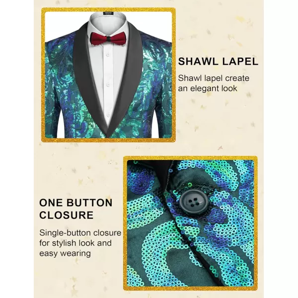 COOFANDY Men's Shiny Sequins Blazer Floral Suit Jacket Stylish Tuxedo for Party, Wedding, Banquet, Prom
