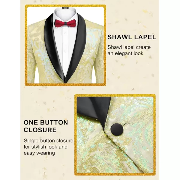 COOFANDY Men's Shiny Sequins Blazer Floral Suit Jacket Stylish Tuxedo for Party, Wedding, Banquet, Prom