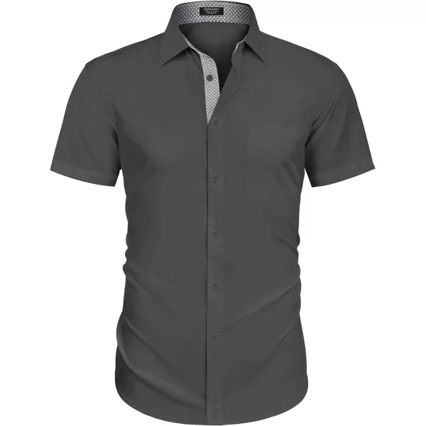 COOFANDY Men's Short Sleeve Button Down Dress Shirts Wrinkle Free Muscle Fit Stretch Shirt Summer Business Casual Tops