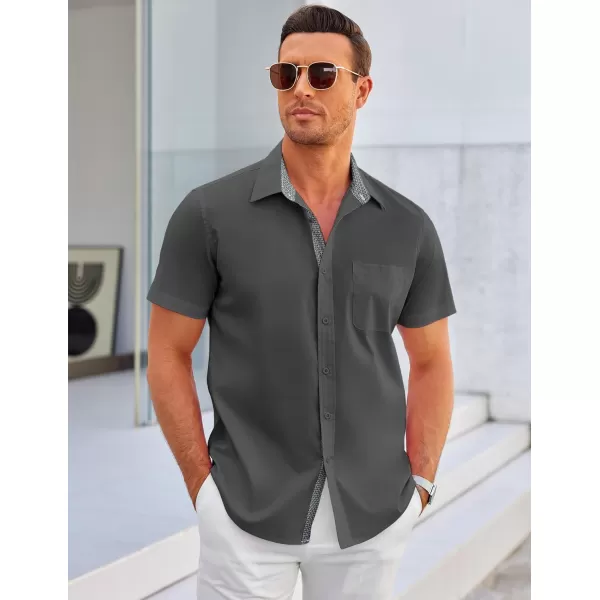 COOFANDY Men's Short Sleeve Button Down Dress Shirts Wrinkle Free Muscle Fit Stretch Shirt Summer Business Casual Tops
