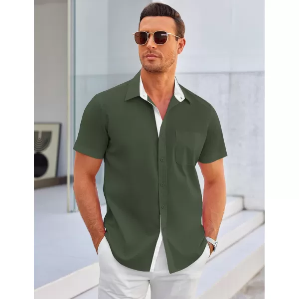 COOFANDY Men's Short Sleeve Button Down Dress Shirts Wrinkle Free Muscle Fit Stretch Shirt Summer Business Casual Tops