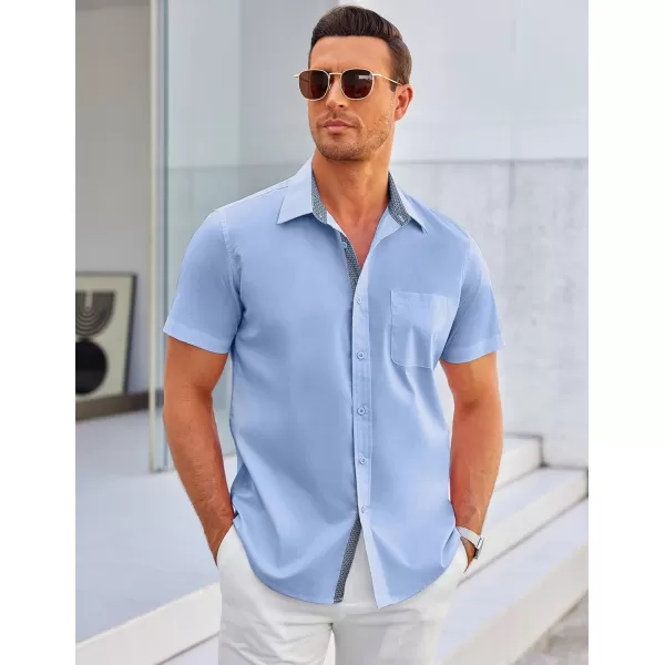 COOFANDY Men's Short Sleeve Button Down Dress Shirts Wrinkle Free Muscle Fit Stretch Shirt Summer Business Casual Tops