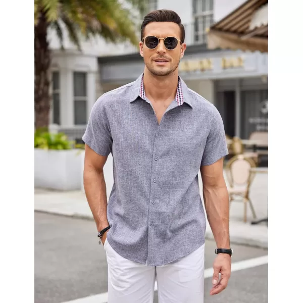 COOFANDY Mens Short Sleeve Button Down Shirts Casual Loose Fit Summer Beach Shirts Linen Texture Shirt