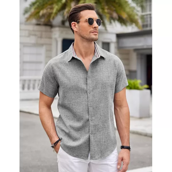 COOFANDY Mens Short Sleeve Button Down Shirts Casual Loose Fit Summer Beach Shirts Linen Texture Shirt
