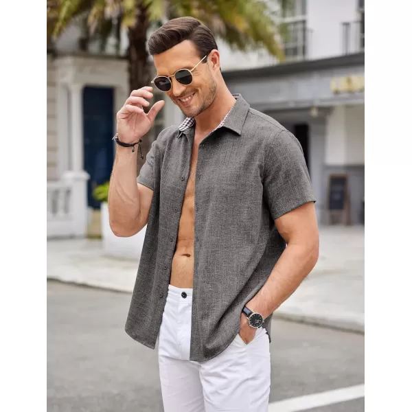 COOFANDY Mens Short Sleeve Button Down Shirts Casual Loose Fit Summer Beach Shirts Linen Texture Shirt