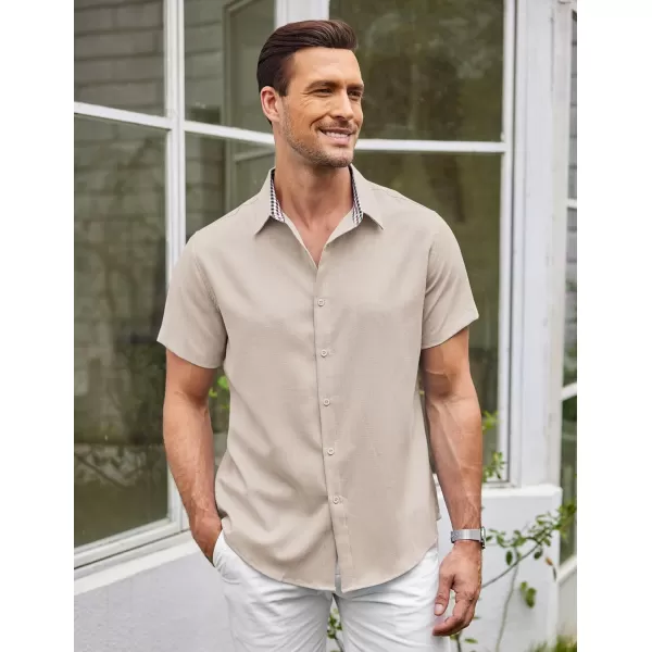COOFANDY Mens Short Sleeve Button Down Shirts Casual Loose Fit Summer Beach Shirts Linen Texture Shirt