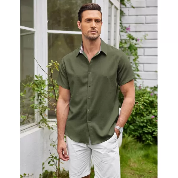 COOFANDY Mens Short Sleeve Button Down Shirts Casual Loose Fit Summer Beach Shirts Linen Texture Shirt