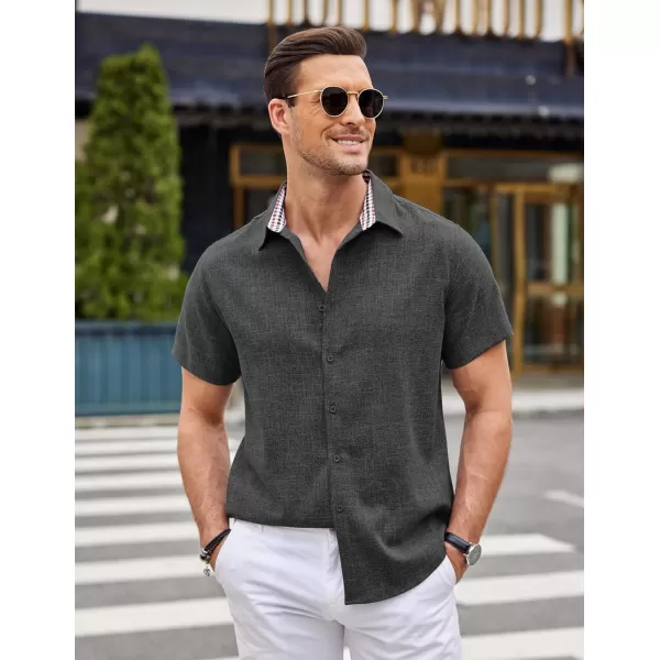 COOFANDY Mens Short Sleeve Button Down Shirts Casual Loose Fit Summer Beach Shirts Linen Texture Shirt
