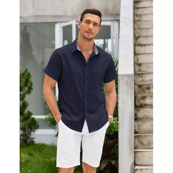 COOFANDY Mens Short Sleeve Button Down Shirts Casual Loose Fit Summer Beach Shirts Linen Texture Shirt