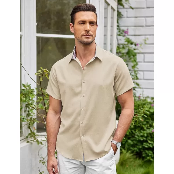 COOFANDY Mens Short Sleeve Button Down Shirts Casual Loose Fit Summer Beach Shirts Linen Texture Shirt