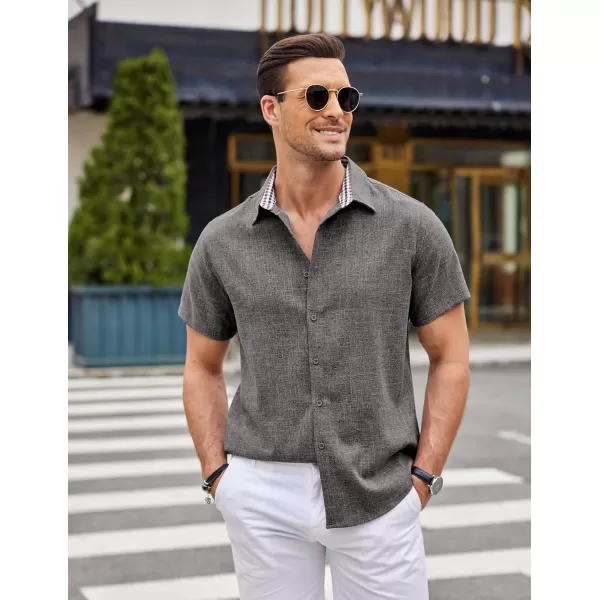 COOFANDY Mens Short Sleeve Button Down Shirts Casual Loose Fit Summer Beach Shirts Linen Texture Shirt