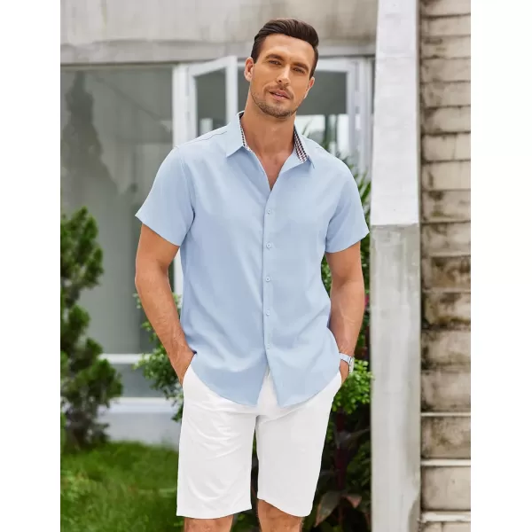 COOFANDY Mens Short Sleeve Button Down Shirts Casual Loose Fit Summer Beach Shirts Linen Texture Shirt