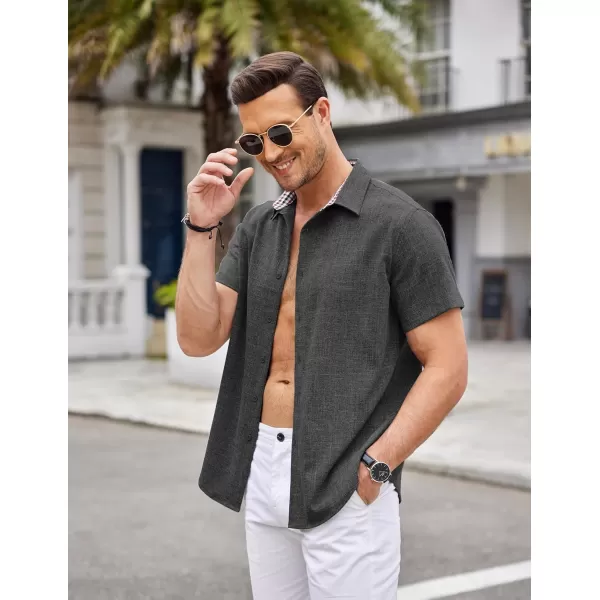 COOFANDY Mens Short Sleeve Button Down Shirts Casual Loose Fit Summer Beach Shirts Linen Texture Shirt