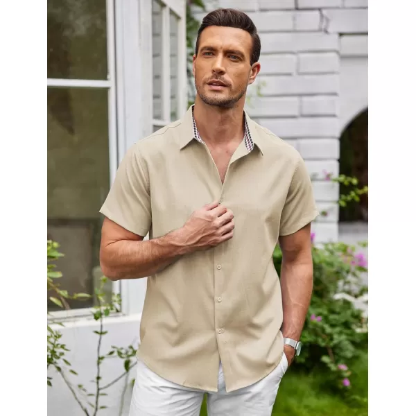 COOFANDY Mens Short Sleeve Button Down Shirts Casual Loose Fit Summer Beach Shirts Linen Texture Shirt