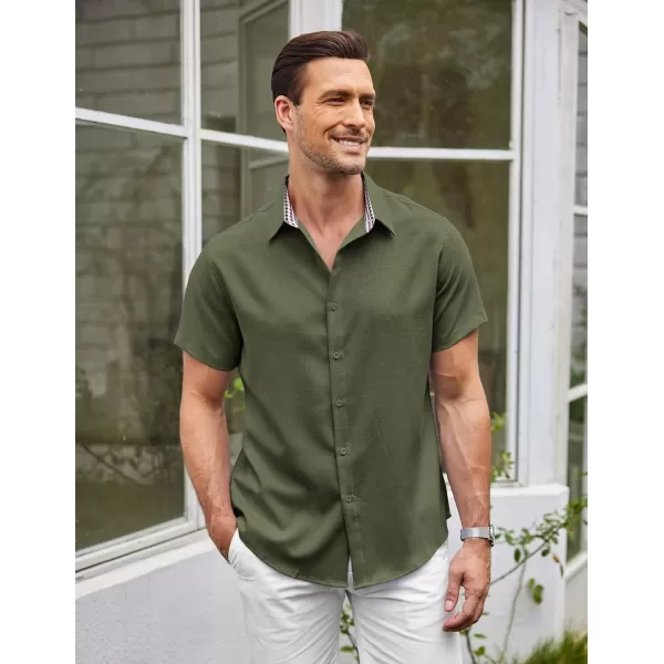 COOFANDY Mens Short Sleeve Button Down Shirts Casual Loose Fit Summer Beach Shirts Linen Texture Shirt