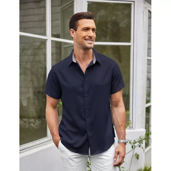 COOFANDY Mens Short Sleeve Button Down Shirts Casual Loose Fit Summer Beach Shirts Linen Texture Shirt