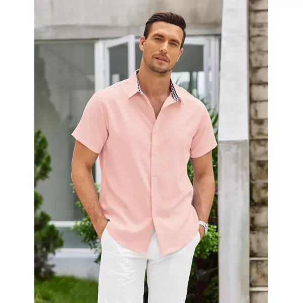 COOFANDY Mens Short Sleeve Button Down Shirts Casual Loose Fit Summer Beach Shirts Linen Texture Shirt