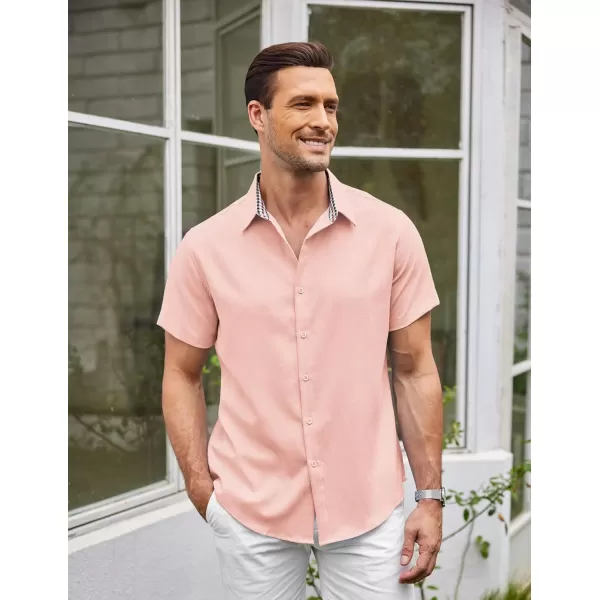 COOFANDY Mens Short Sleeve Button Down Shirts Casual Loose Fit Summer Beach Shirts Linen Texture Shirt