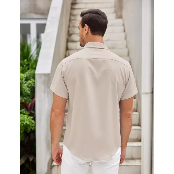 COOFANDY Mens Short Sleeve Button Down Shirts Casual Loose Fit Summer Beach Shirts Linen Texture Shirt