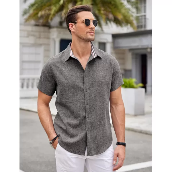 COOFANDY Mens Short Sleeve Button Down Shirts Casual Loose Fit Summer Beach Shirts Linen Texture Shirt