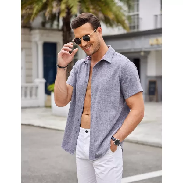 COOFANDY Mens Short Sleeve Button Down Shirts Casual Loose Fit Summer Beach Shirts Linen Texture Shirt