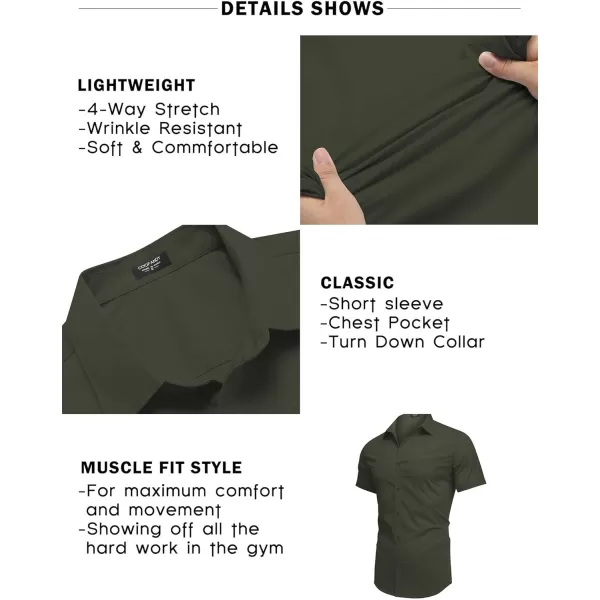 COOFANDY Men's Short Sleeve Button Down Shirts Casual Muscle Fit Dress Shirt with Pocket