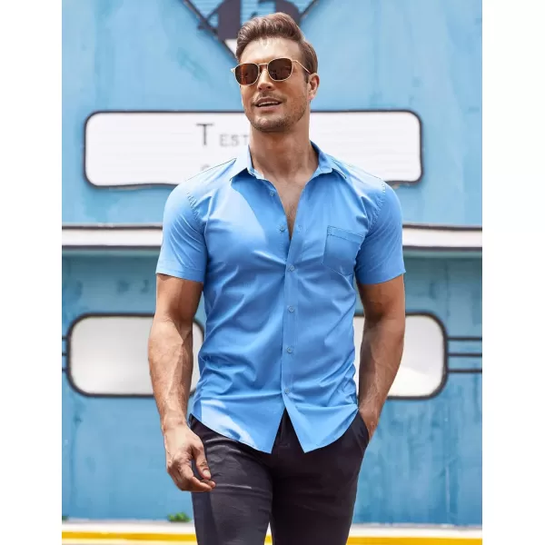 COOFANDY Men's Short Sleeve Button Down Shirts Casual Muscle Fit Dress Shirt with Pocket
