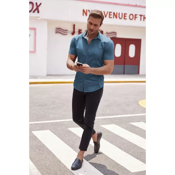 COOFANDY Men's Short Sleeve Button Down Shirts Casual Muscle Fit Dress Shirt with Pocket