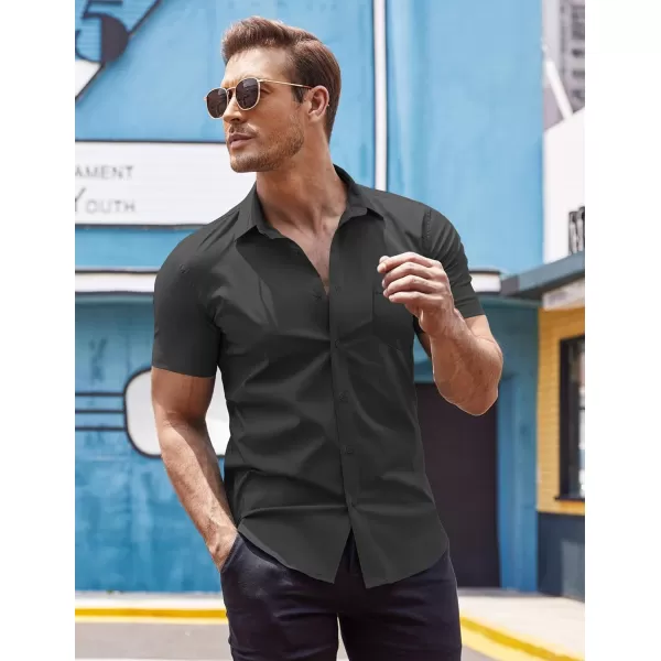 COOFANDY Men's Short Sleeve Button Down Shirts Casual Muscle Fit Dress Shirt with Pocket