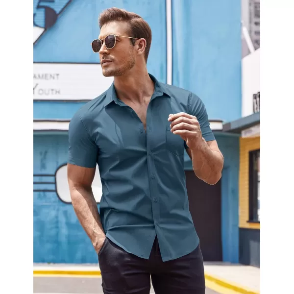 COOFANDY Men's Short Sleeve Button Down Shirts Casual Muscle Fit Dress Shirt with Pocket