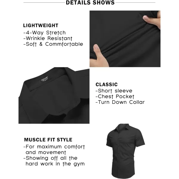 COOFANDY Men's Short Sleeve Button Down Shirts Casual Muscle Fit Dress Shirt with Pocket