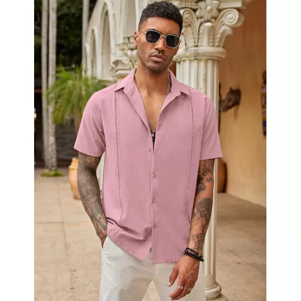 COOFANDY Mens Short Sleeve Cuban Guayabera Shirt Casual Summer Beach Button Down Shirts