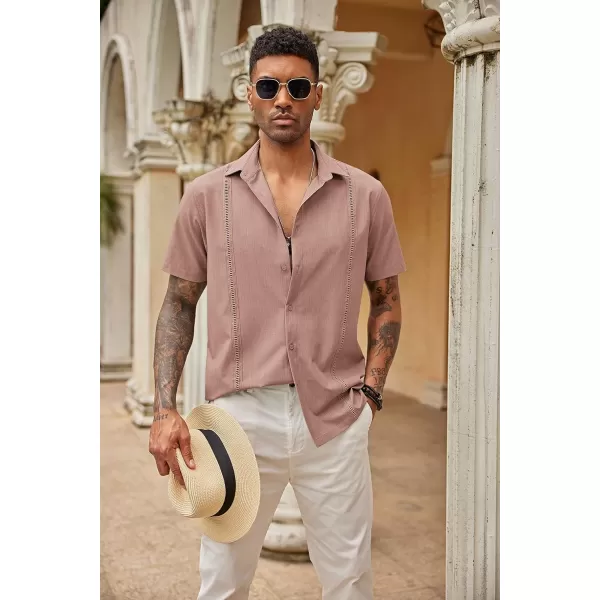 COOFANDY Mens Short Sleeve Cuban Guayabera Shirt Casual Summer Beach Button Down Shirts