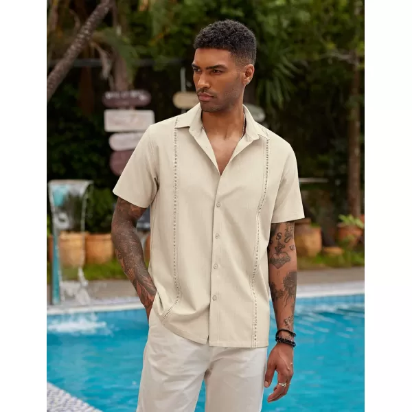COOFANDY Mens Short Sleeve Cuban Guayabera Shirt Casual Summer Beach Button Down Shirts