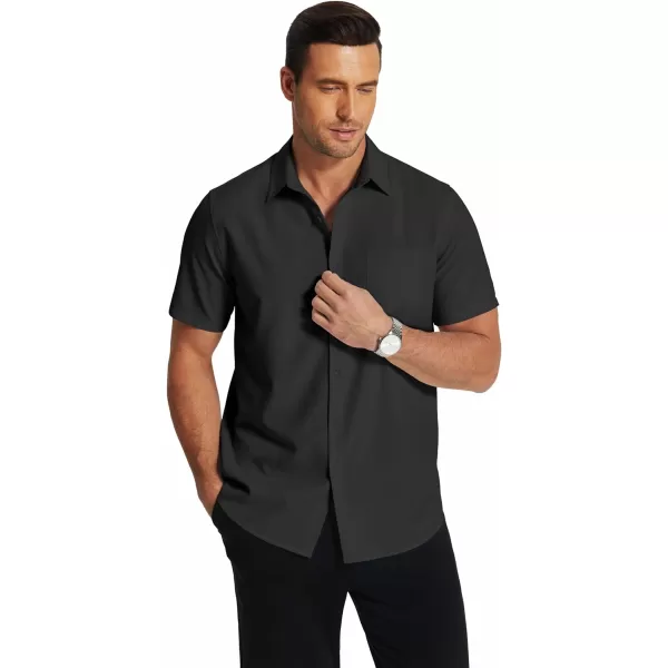 COOFANDY Men's Short Sleeve Dress Shirts Wrinkle Free Regular Fit Dress Shirt Textured Casual Button Down Shirts with Pocket