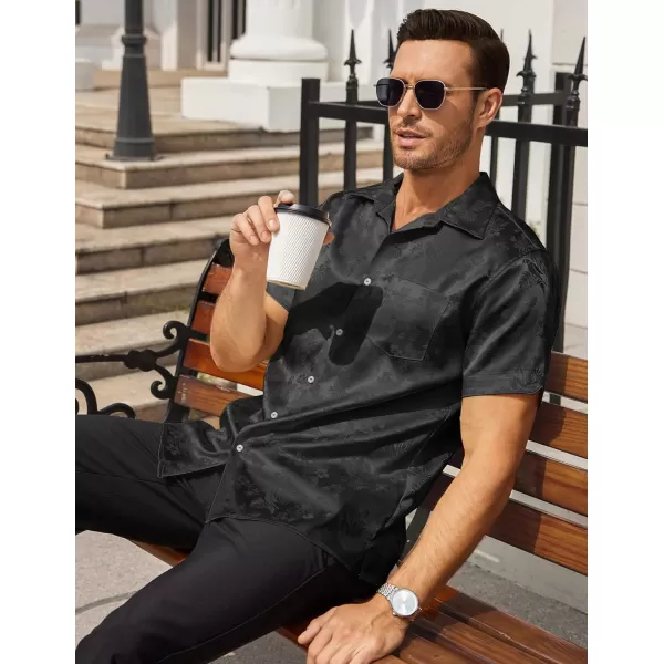 COOFANDY Men's Summer Shirts Short Sleeve Silk Satin Jacquard Shirts Casual Button Down Beach Shirt