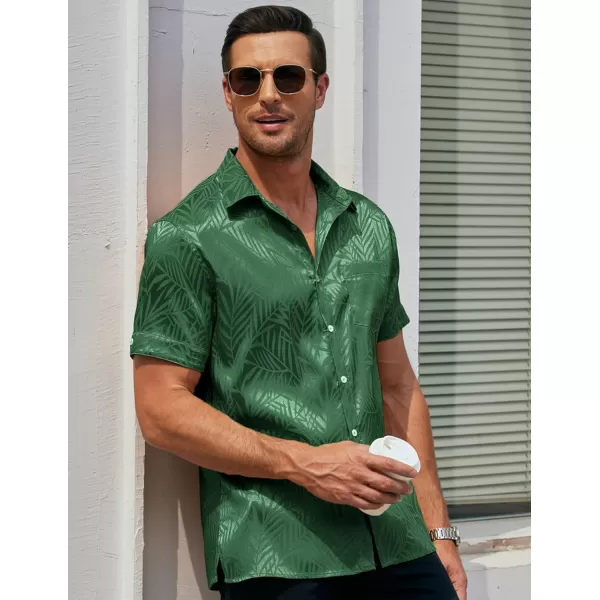 COOFANDY Men's Summer Shirts Short Sleeve Silk Satin Jacquard Shirts Casual Button Down Beach Shirt