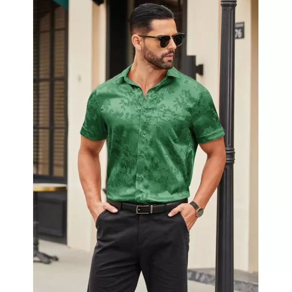 COOFANDY Men's Summer Shirts Short Sleeve Silk Satin Jacquard Shirts Casual Button Down Beach Shirt