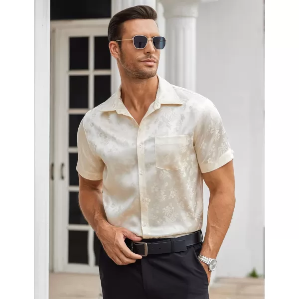 COOFANDY Men's Summer Shirts Short Sleeve Silk Satin Jacquard Shirts Casual Button Down Beach Shirt