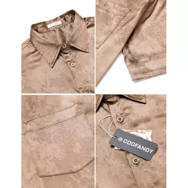 COOFANDY Men's Summer Shirts Short Sleeve Silk Satin Jacquard Shirts Casual Button Down Beach Shirt