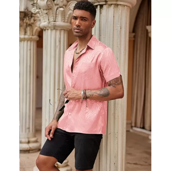COOFANDY Men's Summer Shirts Short Sleeve Silk Satin Jacquard Shirts Casual Button Down Beach Shirt