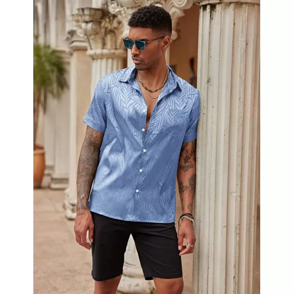 COOFANDY Men's Summer Shirts Short Sleeve Silk Satin Jacquard Shirts Casual Button Down Beach Shirt