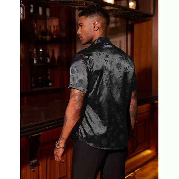 COOFANDY Men's Summer Shirts Short Sleeve Silk Satin Jacquard Shirts Casual Button Down Beach Shirt