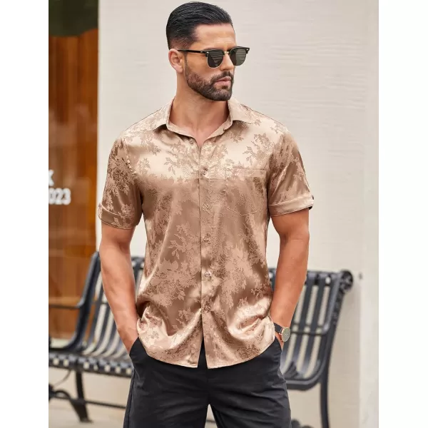COOFANDY Men's Summer Shirts Short Sleeve Silk Satin Jacquard Shirts Casual Button Down Beach Shirt