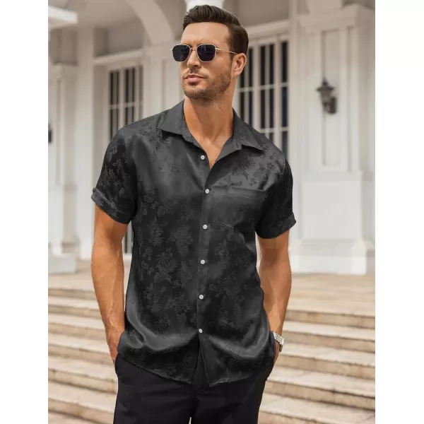 COOFANDY Men's Summer Shirts Short Sleeve Silk Satin Jacquard Shirts Casual Button Down Beach Shirt