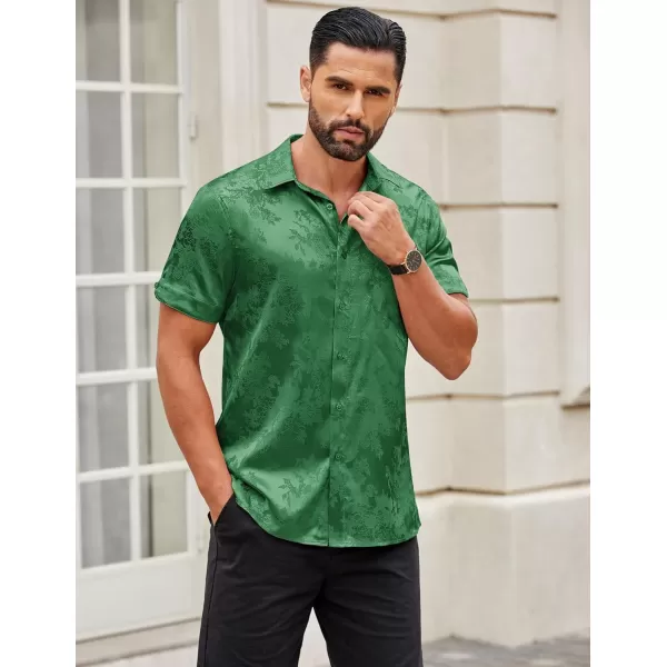 COOFANDY Men's Summer Shirts Short Sleeve Silk Satin Jacquard Shirts Casual Button Down Beach Shirt