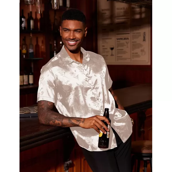 COOFANDY Men's Summer Shirts Short Sleeve Silk Satin Jacquard Shirts Casual Button Down Beach Shirt