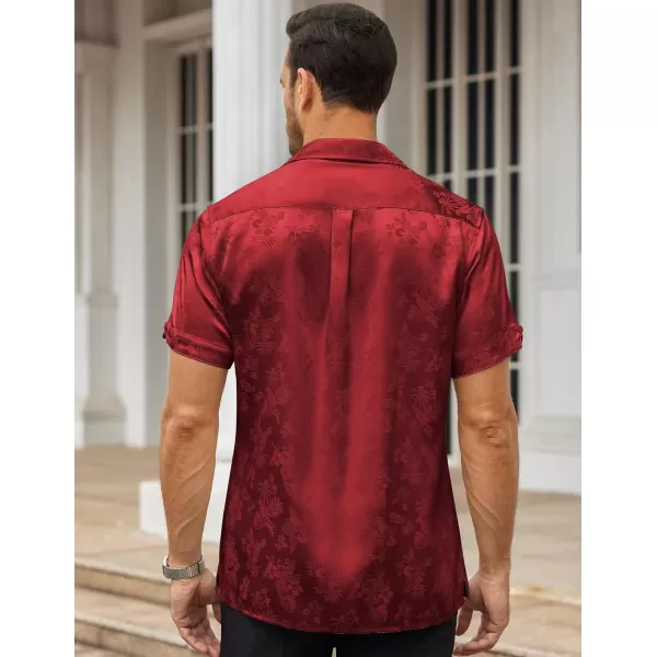 COOFANDY Men's Summer Shirts Short Sleeve Silk Satin Jacquard Shirts Casual Button Down Beach Shirt